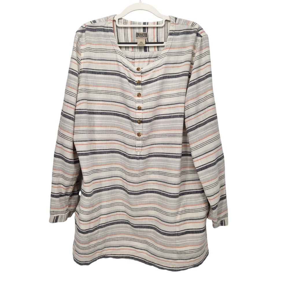 Duluth Trading Co Hemp Cotton Striped Roll Tab Sleeve Tunic Top Women Plus 2XL